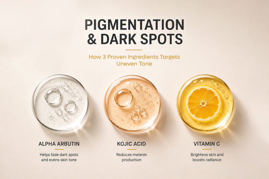 How Alpha Arbutin, Kojic Acid and Vitamin C Help With Pigmentation and Dark Spots